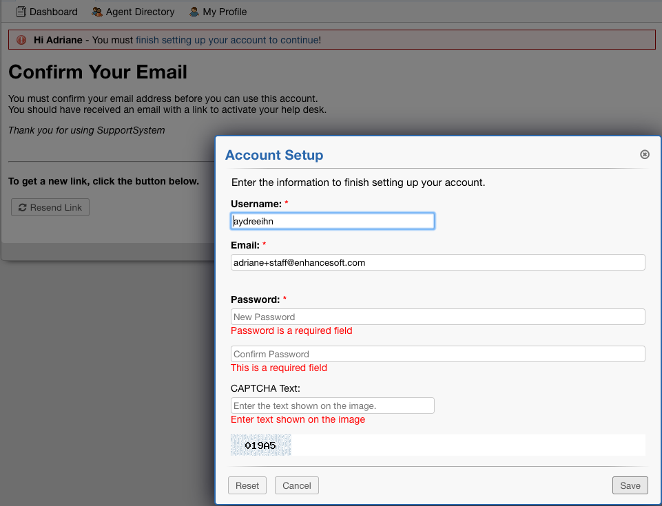 Confirm Email & Setup Account