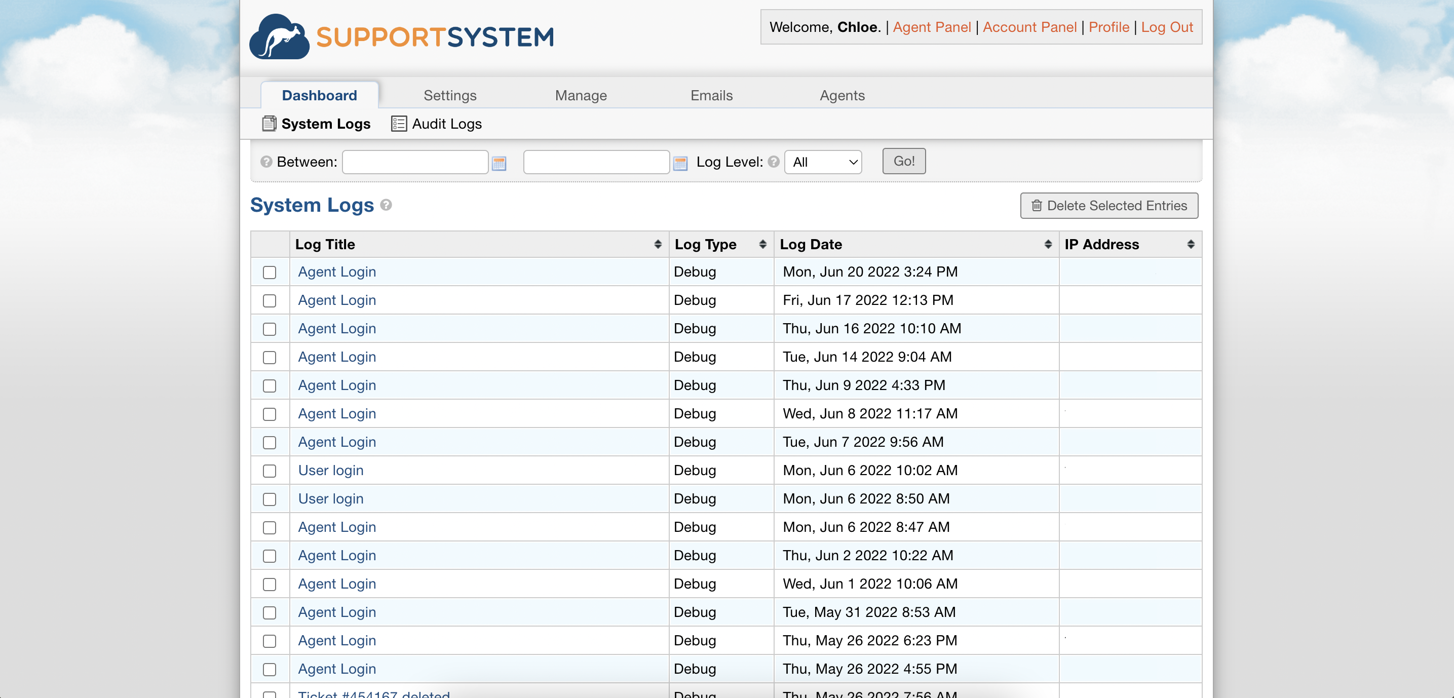 System Logs SupportSystem 1 15 6 Documentation