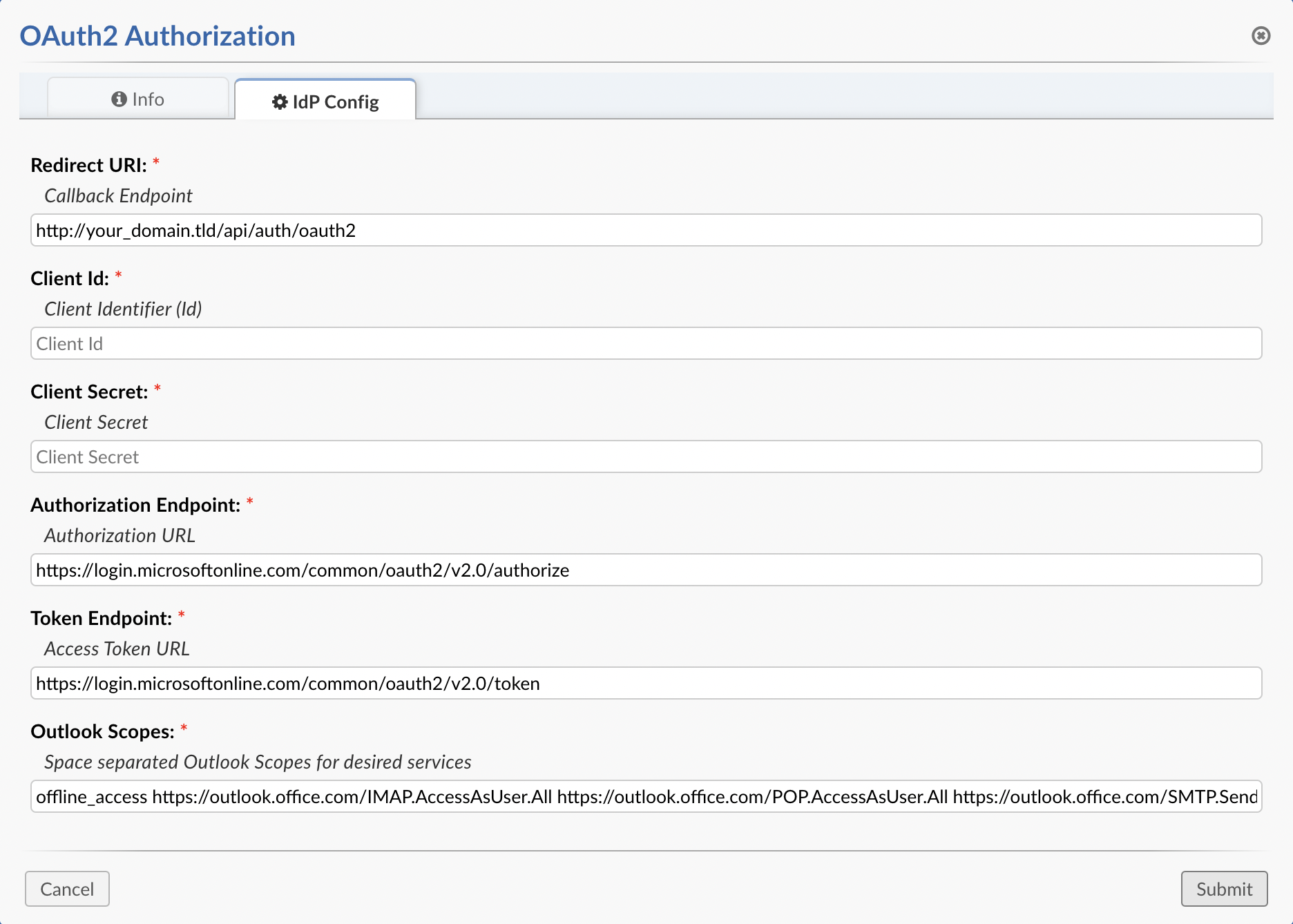 Configure OAuth2 Form