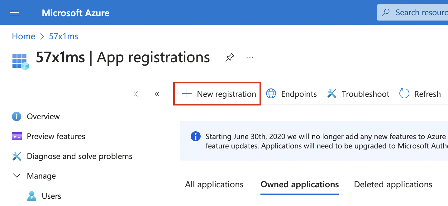 App registrations - New registration